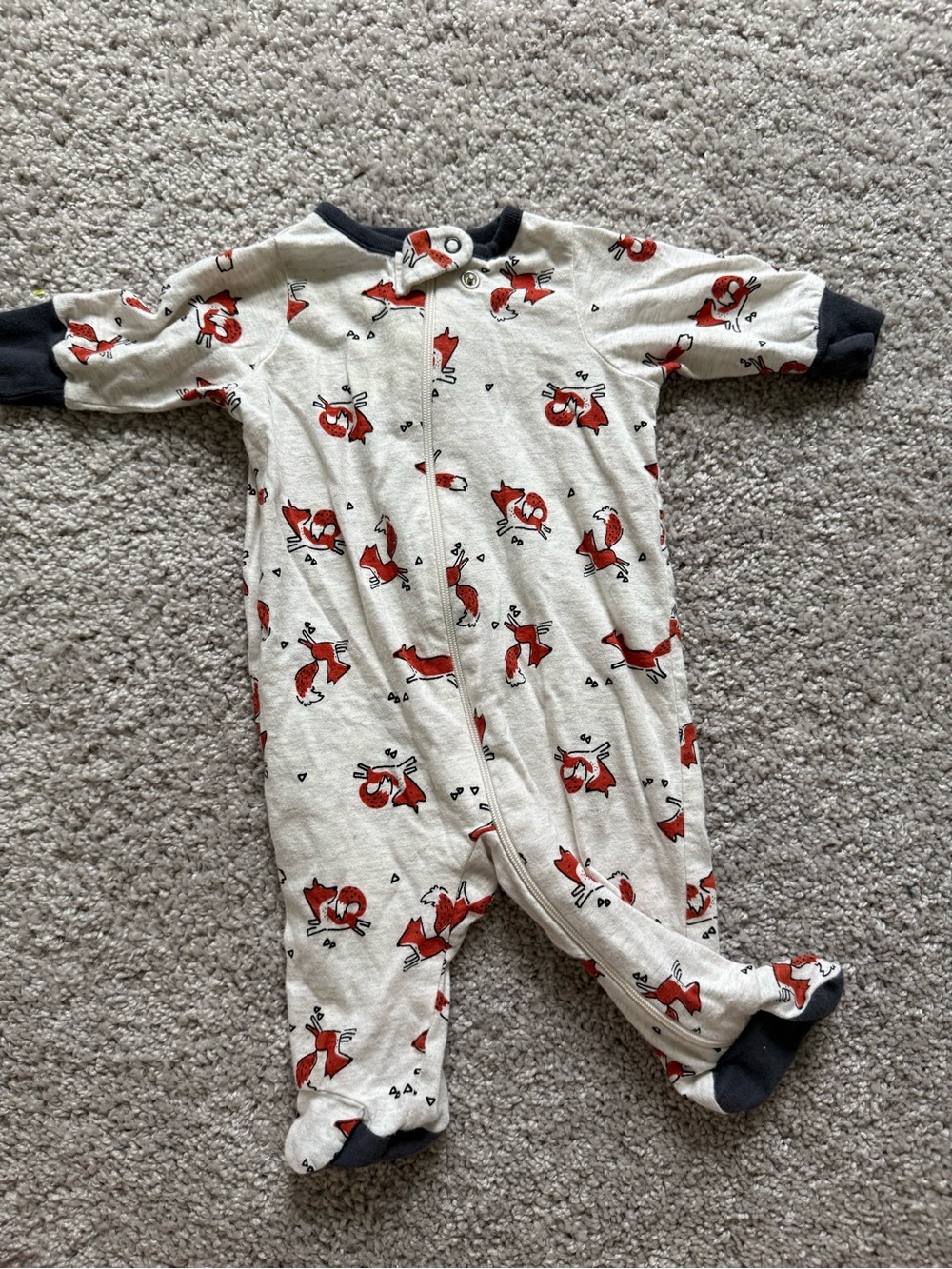 Gerber Cream One-Piece Footie with Red Fox Print and Navy Trim